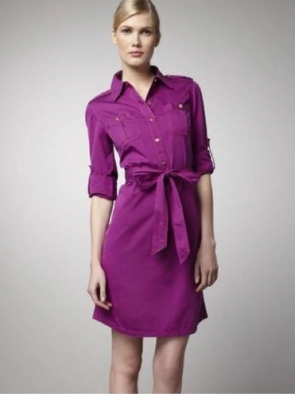 Tory Burch Magenta Shirt Dress with Tie Waist